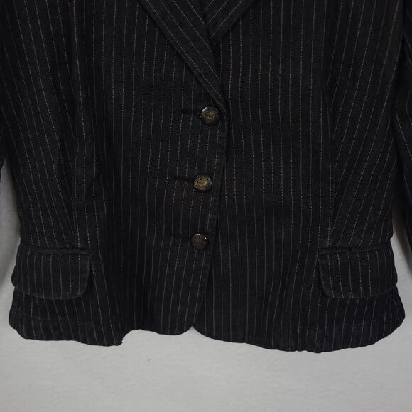 Lauren Ralph Lauren LRL Blazer Womens M Black Pinstripe Single Vent 3 Button Y2K - Picture 2 of 14